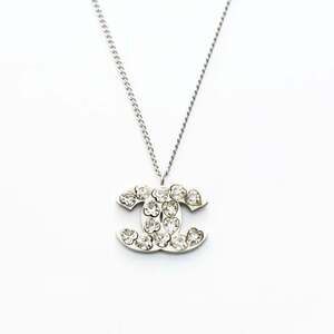CHANEL Heart Coco Mark Rhinestone Necklace in Silver WS15942
